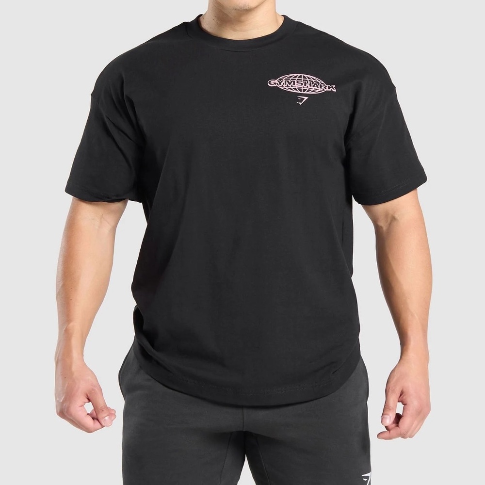 NEW Gymshark Worldwide T Shirt Medium Oversized Fit Black - Picture 2 of 6